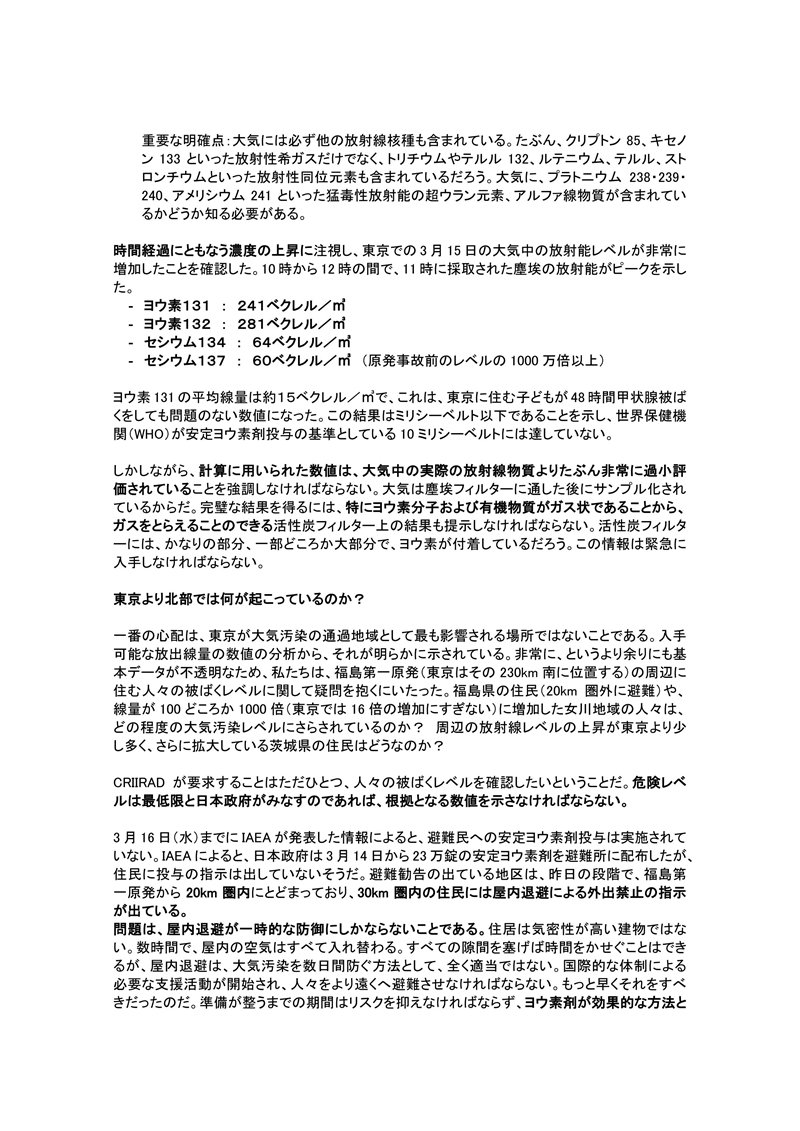 大気中の放射線物質 入手できうるデータの結果から非常に懸念される状況である！